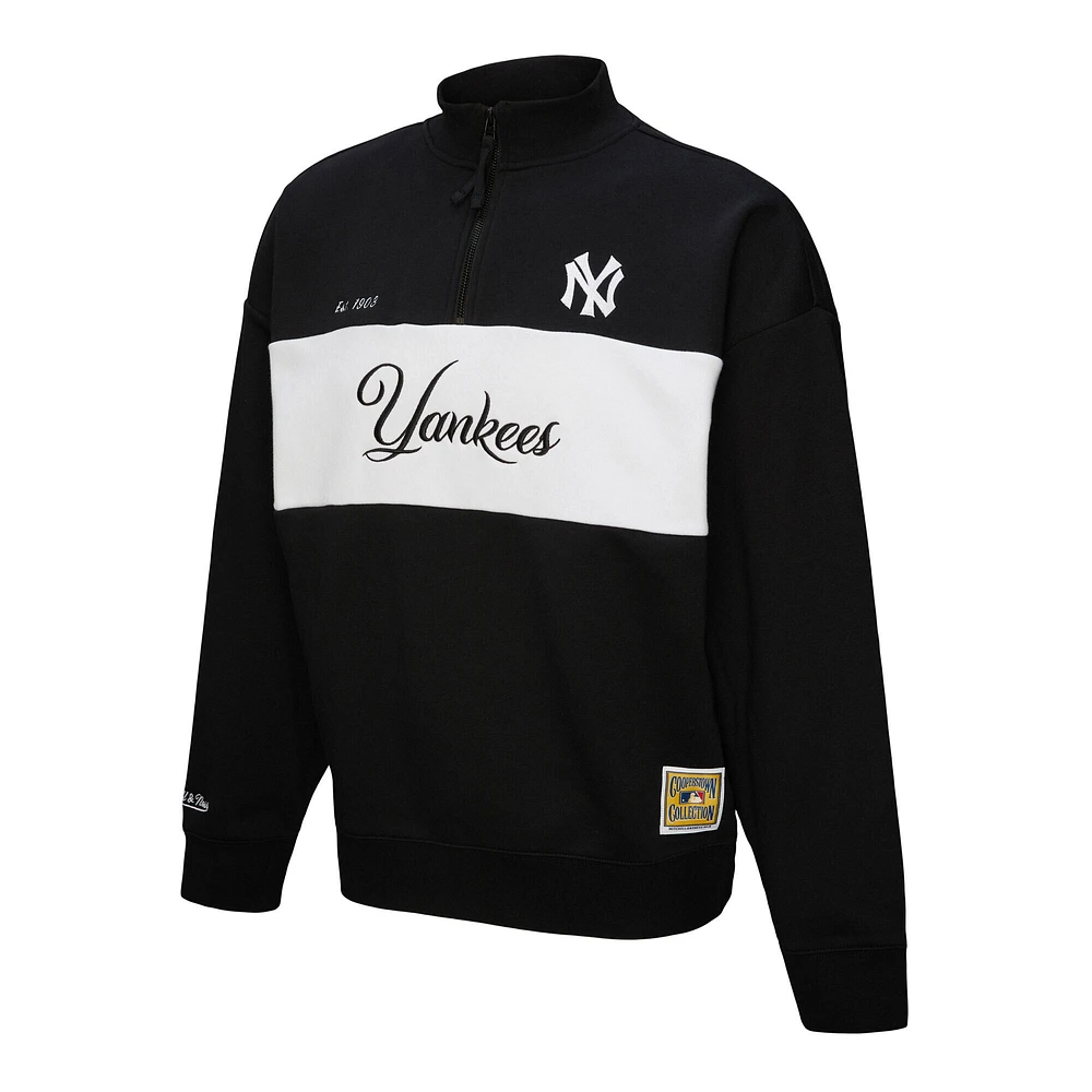 Pull zippé quart de tour noir pour femme Mitchell & Ness New York Yankees Cooperstown Collection