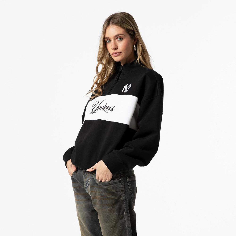 Pull zippé quart de tour noir pour femme Mitchell & Ness New York Yankees Cooperstown Collection