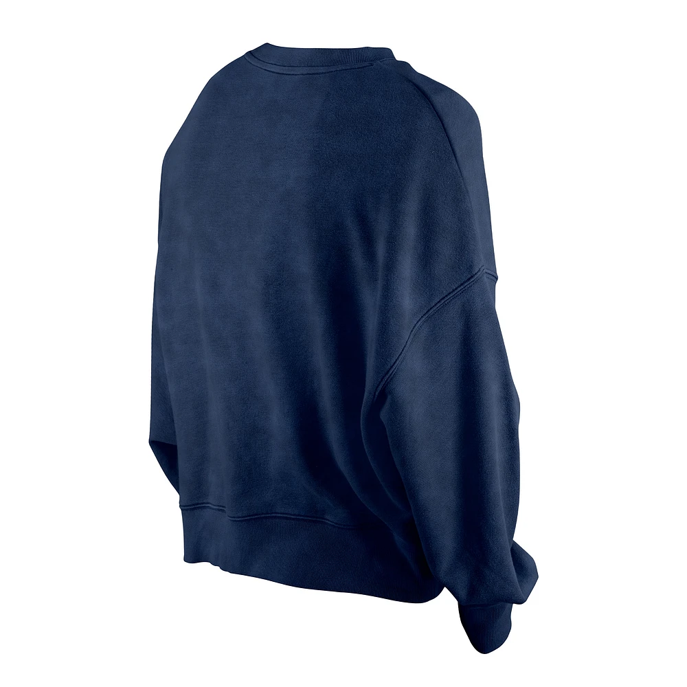 Pull ras du cou en polaire délavé aux enzymes New Era bleu marine York Yankees Throwback Boxy pour femme