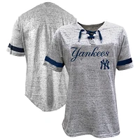Women's Profile Heather Gray New York Yankees Lace-Up Fleck T-Shirt