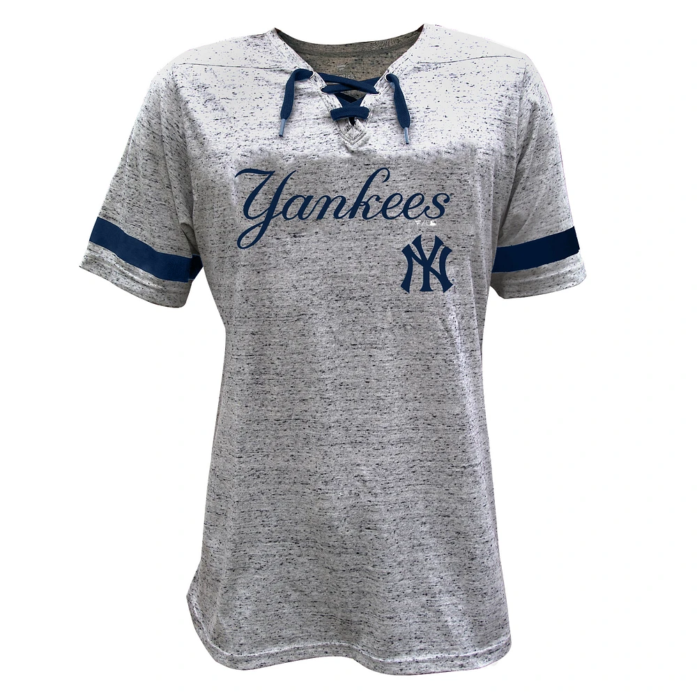 Women's Profile Heather Gray New York Yankees Lace-Up Fleck T-Shirt