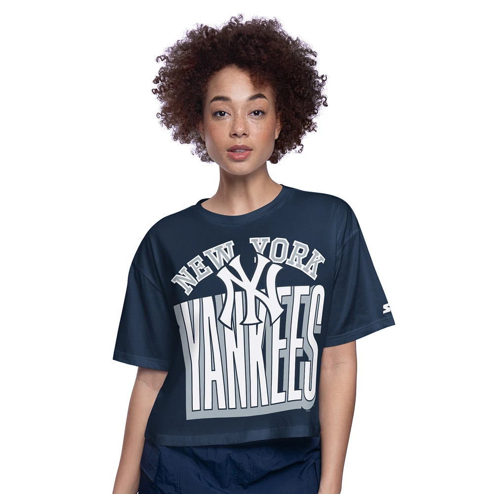 Women's Starter Navy New York Yankees Play the Ball Cropped T-Shirt