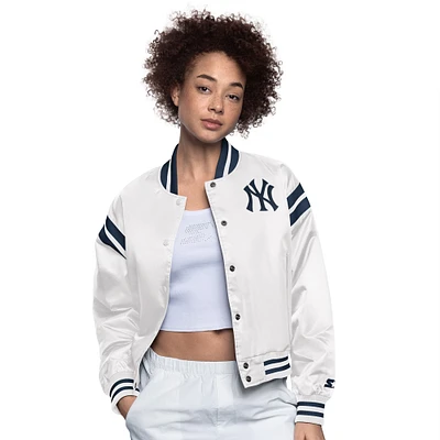Veste universitaire Starter blanche à boutons-pression pour femme des Yankees de New York
