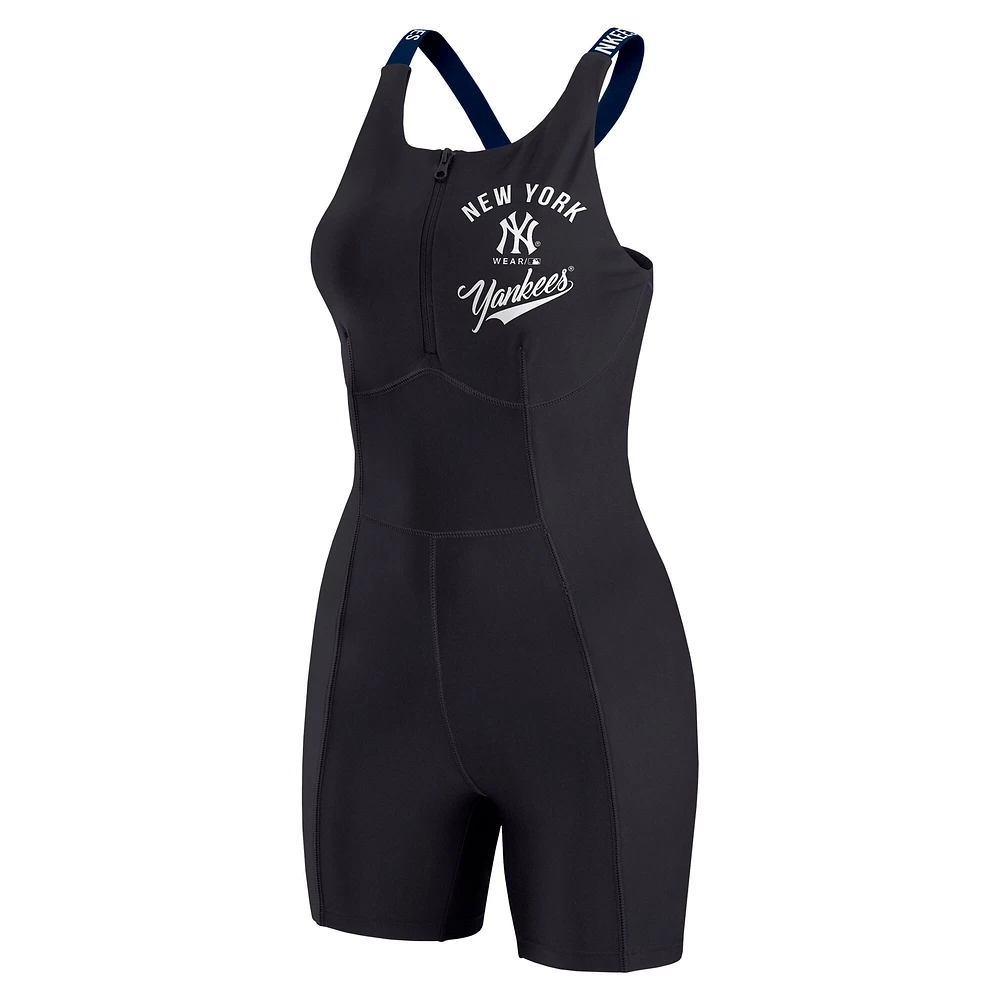 Women's WEAR by Erin Andrews  Black New York Yankees Bodycon Quarter-Zip Romper