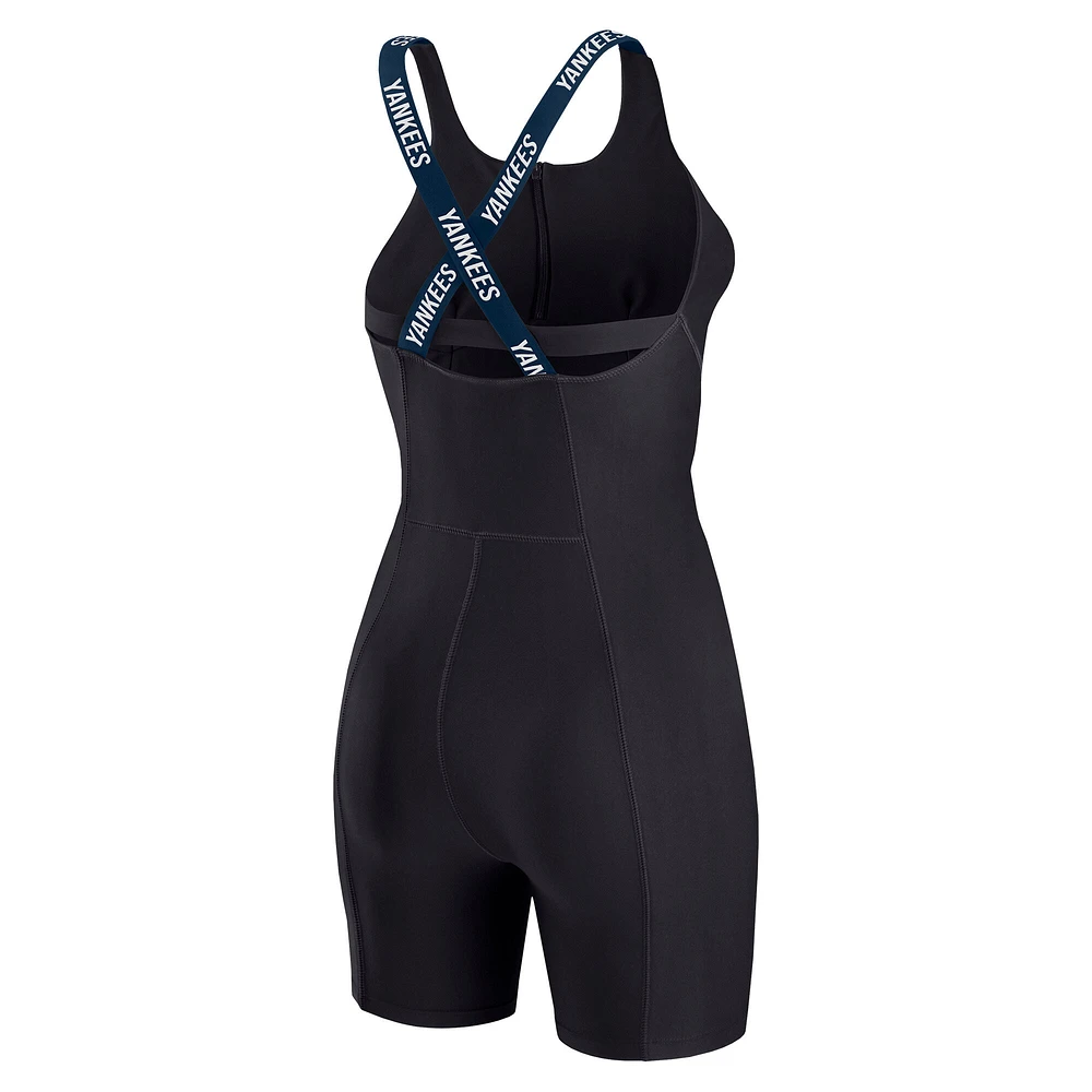 Women's WEAR by Erin Andrews  Black New York Yankees Bodycon Quarter-Zip Romper