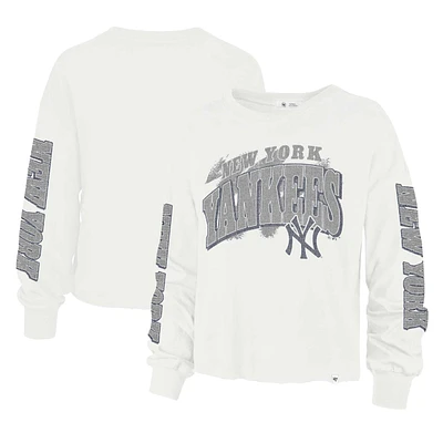 New York Yankees '47 Women's Parkway Brush Back Long Sleeve Cropped T-Shirt - Cream