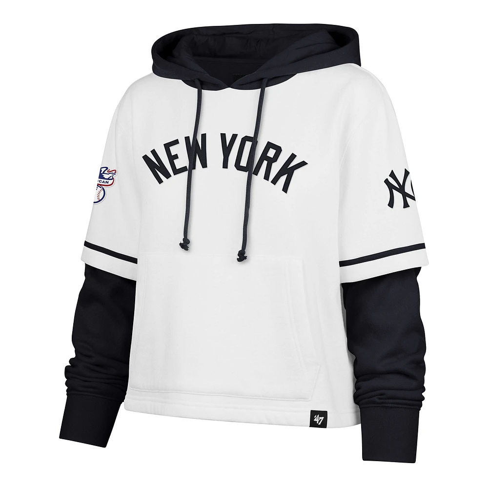 Women's '47 White New York Yankees Trifecta Shortstop Cropped Pullover Hoodie