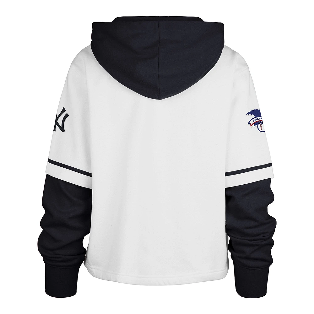 Women's '47 White New York Yankees Trifecta Shortstop Cropped Pullover Hoodie