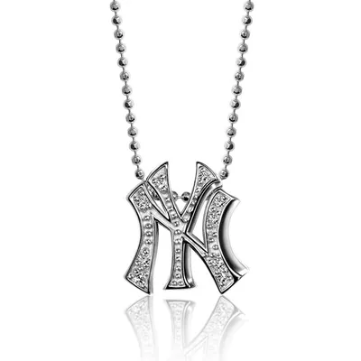 New York Yankees Alex Woo Women's Little Logo 14kt White Gold & Diamond Necklace