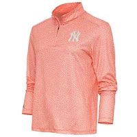 Women's Antigua  Coral New York Yankees Tonal Wiki Quarter-Zip Pullover Top