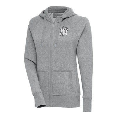 Women's Antigua  Heather Gray New York Yankees Brushed Metallic Victory Full-Zip Hoodie