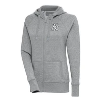 Women's Antigua  Heather Gray New York Yankees Brushed Metallic Victory Full-Zip Hoodie