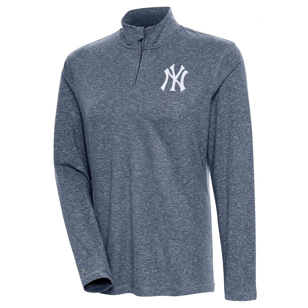 Women's Antigua Heather Navy New York Yankees Confront Quarter-Zip Pullover Top