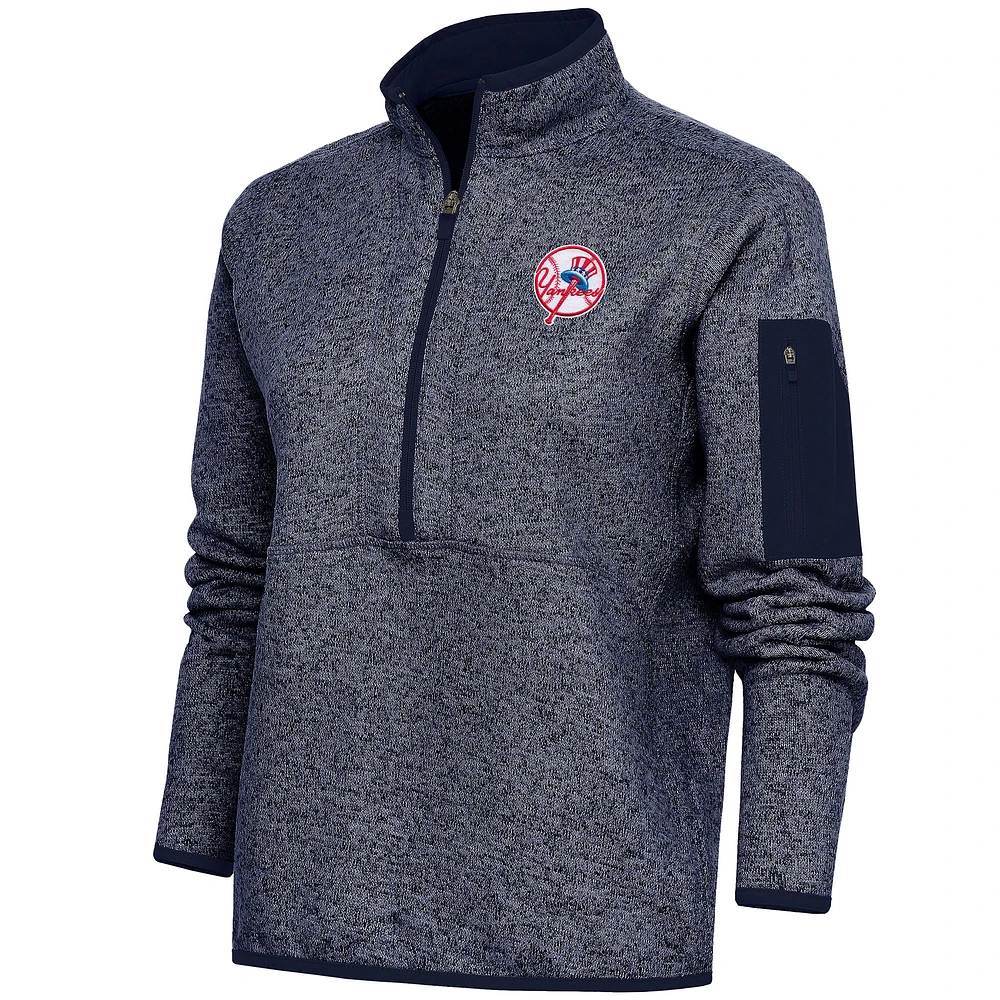 Veste à enfiler glissière quart de tour pour femme Antigua Heather Navy New York Yankees Cooperstown Logo Fortune