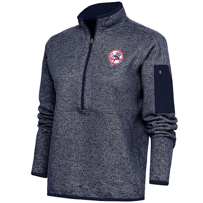 Veste à enfiler glissière quart de tour pour femme Antigua Heather Navy New York Yankees Cooperstown Logo Fortune