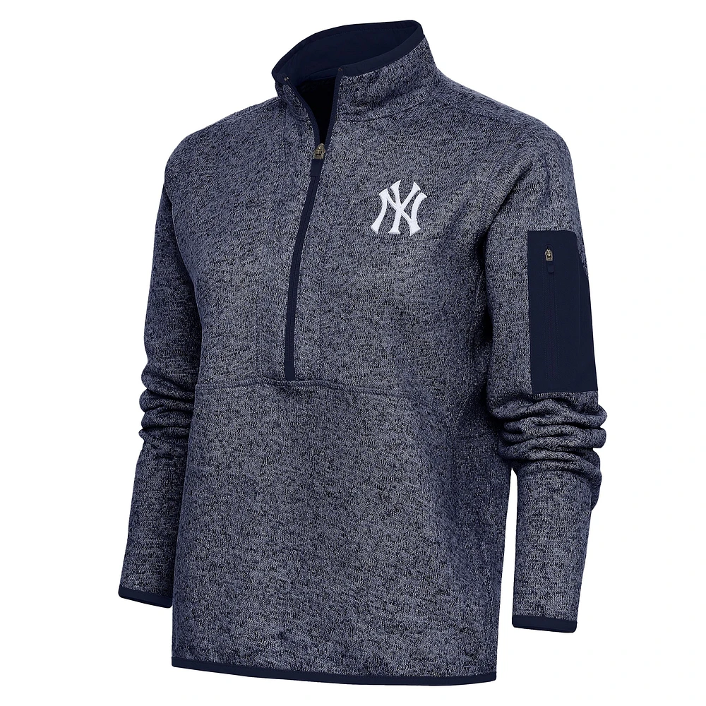 Veste à enfiler zippée quart de tour avec logo Fortune des Yankees New York pour femme, bleu marine chiné Antigua