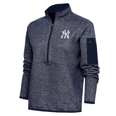 Veste à enfiler zippée quart de tour avec logo Fortune des Yankees New York pour femme, bleu marine chiné Antigua