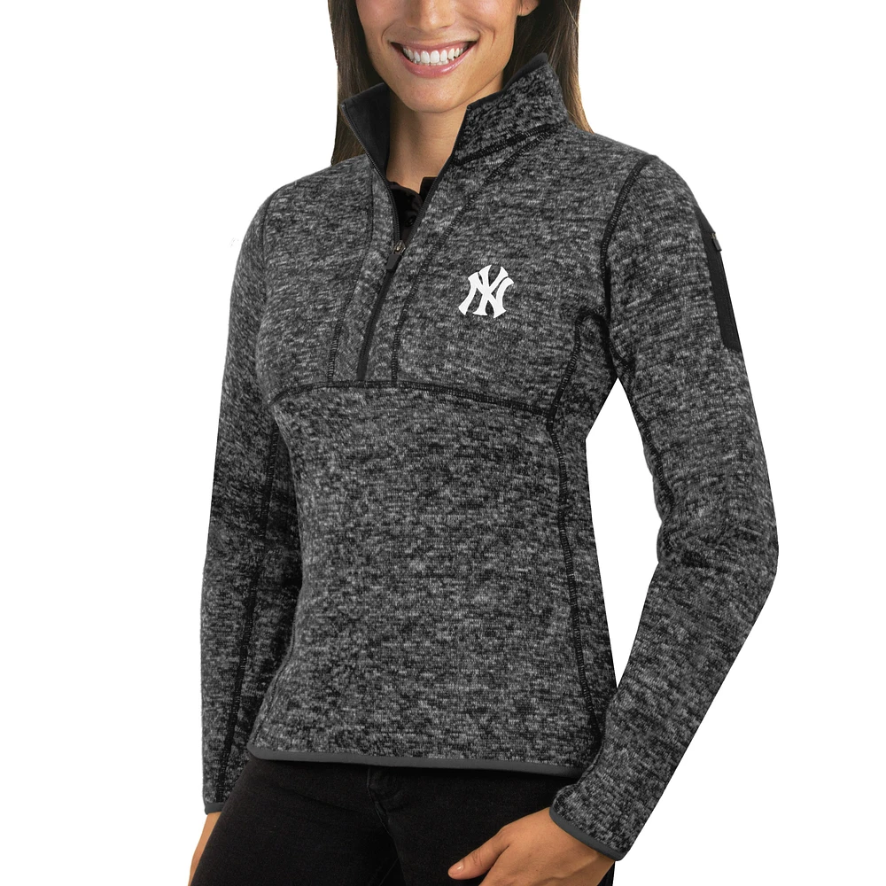 Women's Antigua Heathered Charcoal New York Yankees Fortune Half-Zip Pullover Sweater