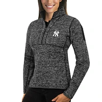 Women's Antigua Heathered Charcoal New York Yankees Fortune Half-Zip Pullover Sweater