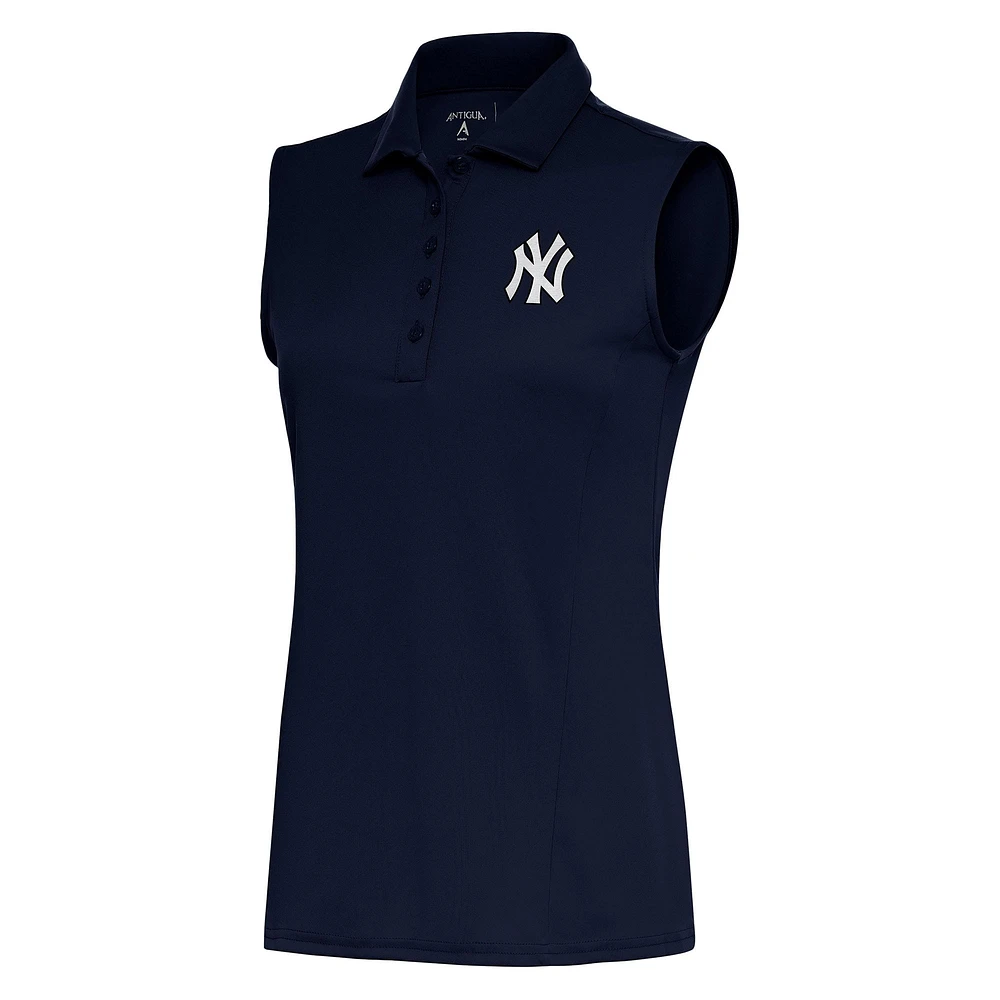 Women's Antigua Navy New York Yankees Brushed Metallic Sleeveless Tribute Polo