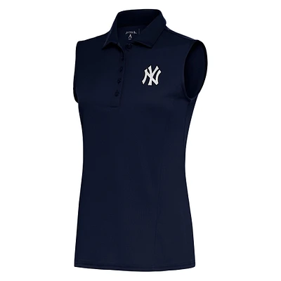 Women's Antigua  Navy New York Yankees Brushed Metallic Sleeveless Tribute Polo