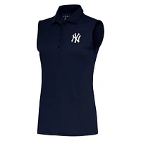 Women's Antigua  Navy New York Yankees Brushed Metallic Sleeveless Tribute Polo