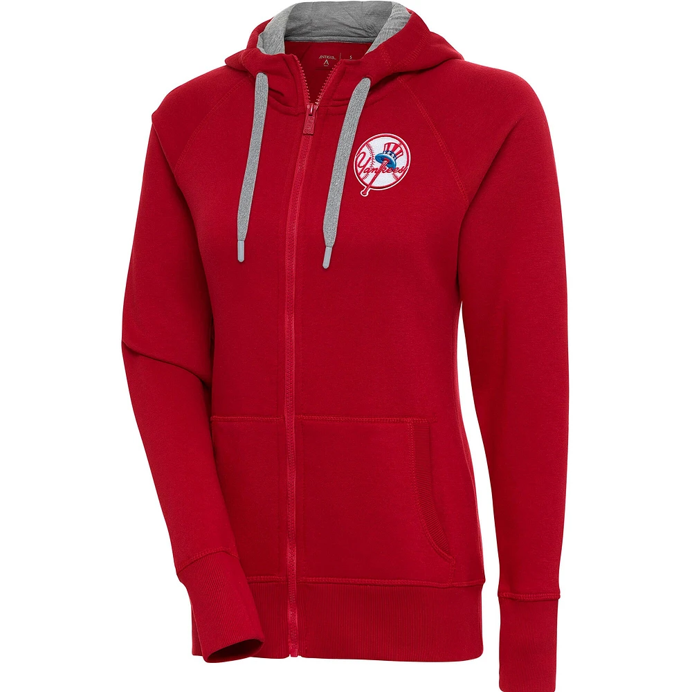Sweat à capuche entièrement zippé Cooperstown Victory des Yankees de New York pour femme, rouge Antigua