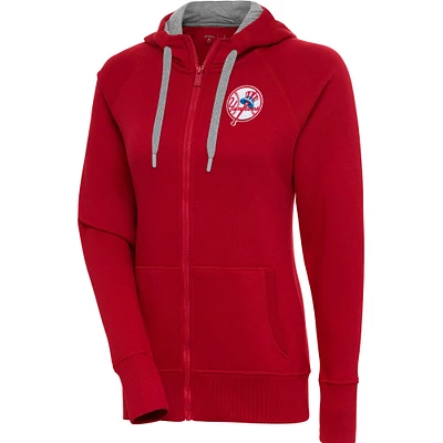 Sweat à capuche entièrement zippé Cooperstown Victory des Yankees de New York pour femme, rouge Antigua