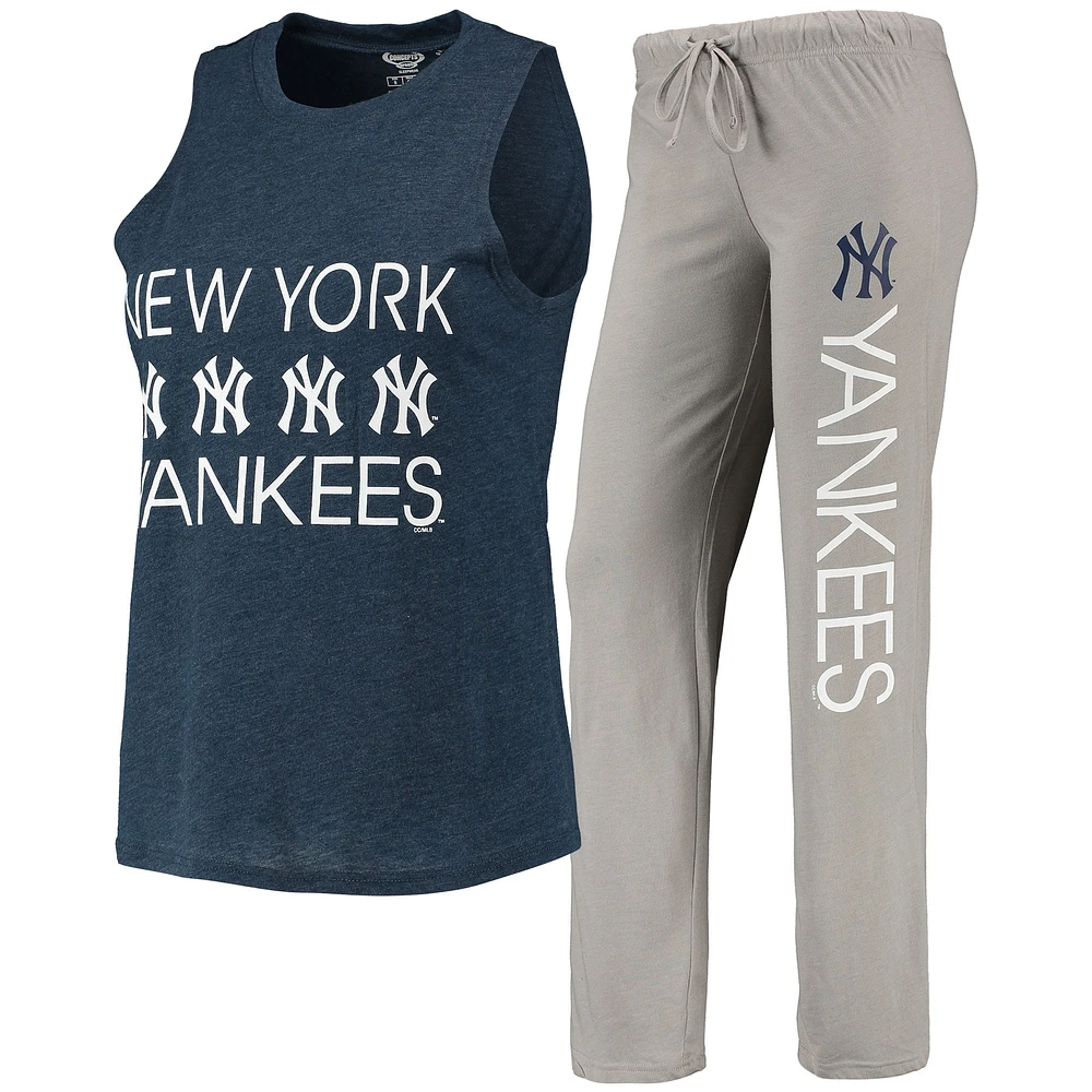 Women's Concepts Sport Gray/Navy New York Yankees Meter Muscle Tank Top & Pants Sleep Set