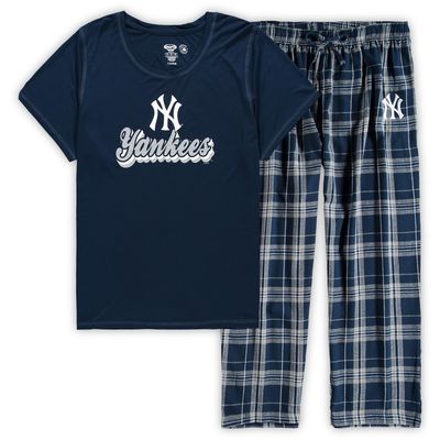 Women's Concepts Sport Navy New York Yankees Plus T-Shirt and Flannel Pants Sleep Set