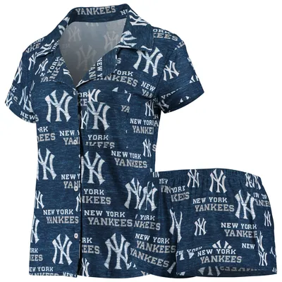 New York Yankees Concepts Sport Women's Zest Allover Print Button-Up Shirt & Shorts Sleep Set - Navy