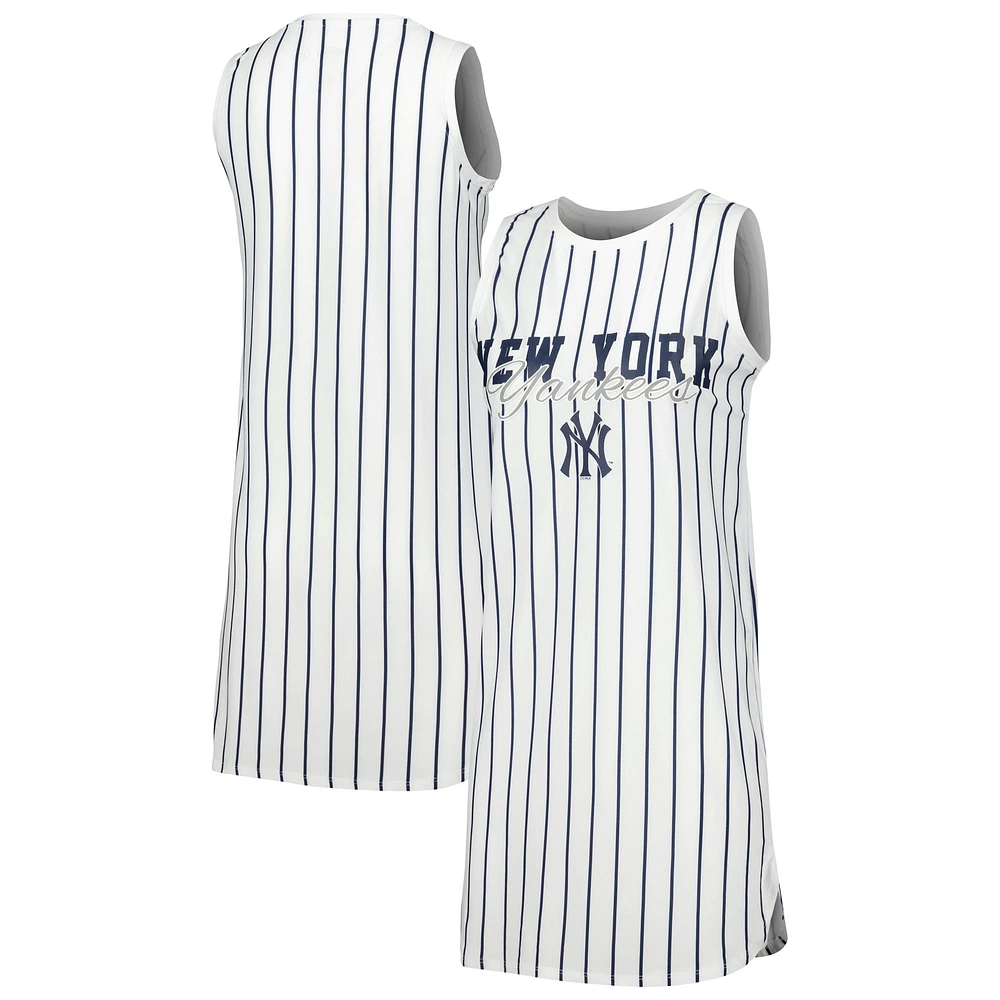 Women's Concepts Sport White New York Yankees Reel Pinstripe Knit Sleeveless Nightshirt