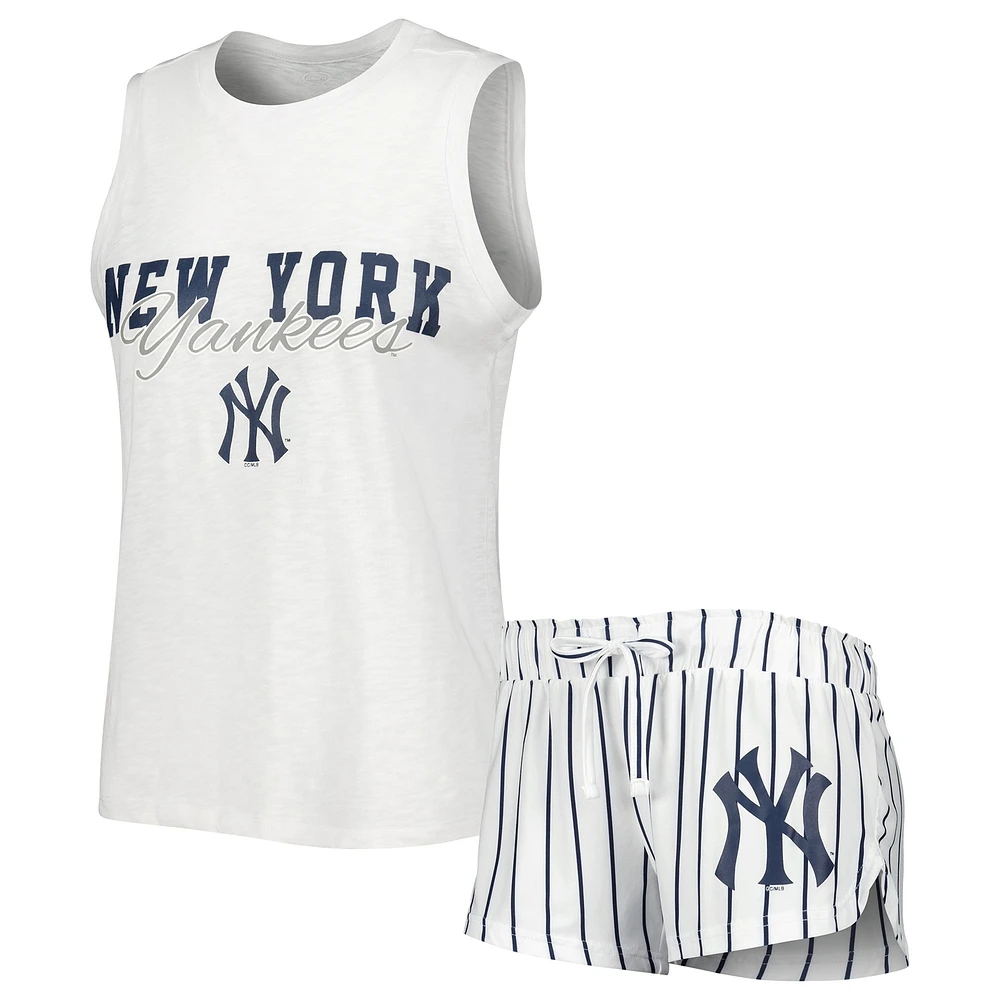 Women's Concepts Sport White New York Yankees Reel Pinstripe Tank Top & Shorts Sleep Set