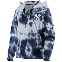 Women's DKNY Sport White/Navy New York Yankees Dakota Tie-Dye Half-Zip Hoodie