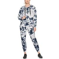 Women's DKNY Sport White/Navy New York Yankees Dakota Tie-Dye Half-Zip Hoodie