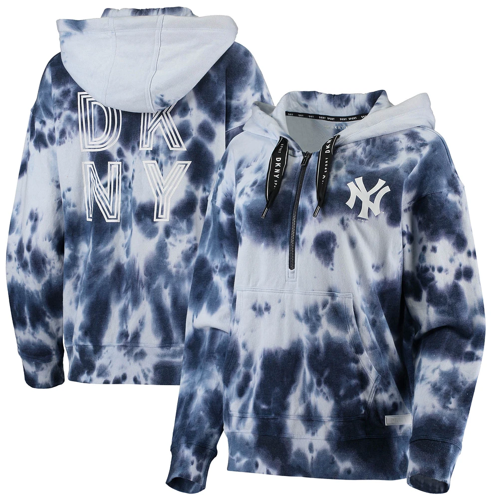 Sweat à capuche DKNY Sport blanc/bleu marine New York Yankees Dakota pour femme avec demi-glissière