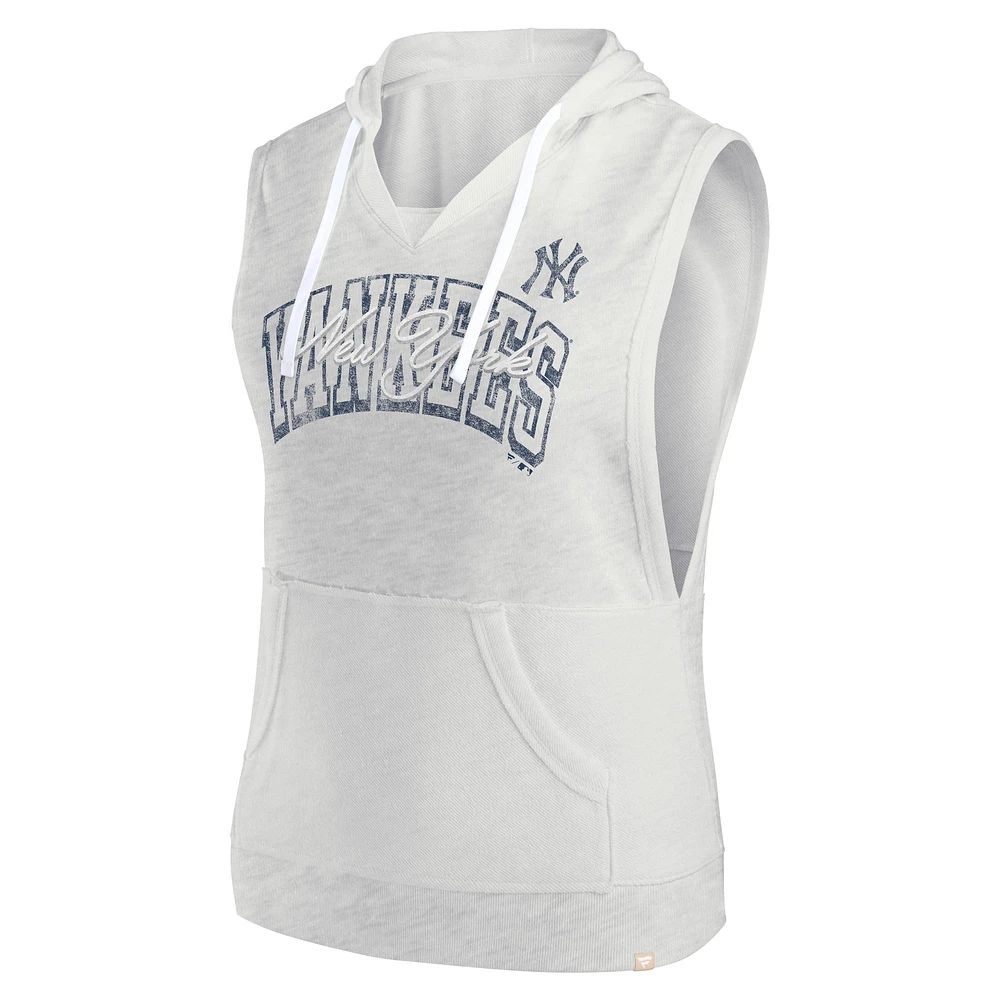 Women's Fanatics Ash New York Yankees Lounge Script Sleeveless Pullover Hoodie