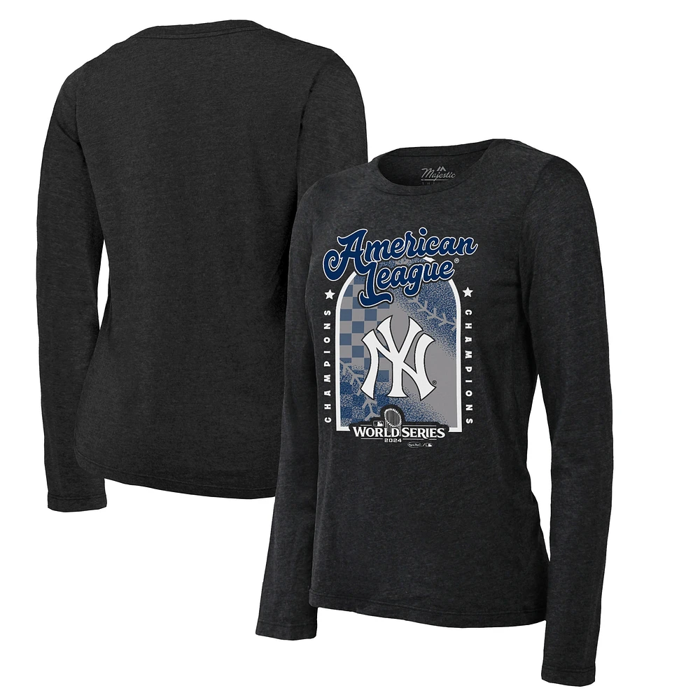 T-shirt à manches longues noir New York Yankees 2024 American League Champions Tri-Blend pour femmes Fanatics