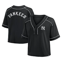 Women's Fanatics Black New York Yankees Oversized Champ Game Cropped V-Neck T-Shirt