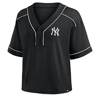 Women's Fanatics Black New York Yankees Oversized Champ Game Cropped V-Neck T-Shirt