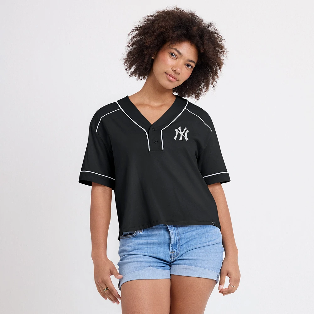 Women's Fanatics Black New York Yankees Oversized Champ Game Cropped V-Neck T-Shirt