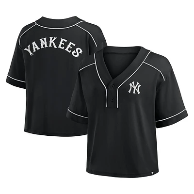 Women's Fanatics Black New York Yankees Oversized Champ Game Cropped V-Neck T-Shirt