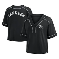Women's Fanatics Black New York Yankees Oversized Champ Game Cropped V-Neck T-Shirt