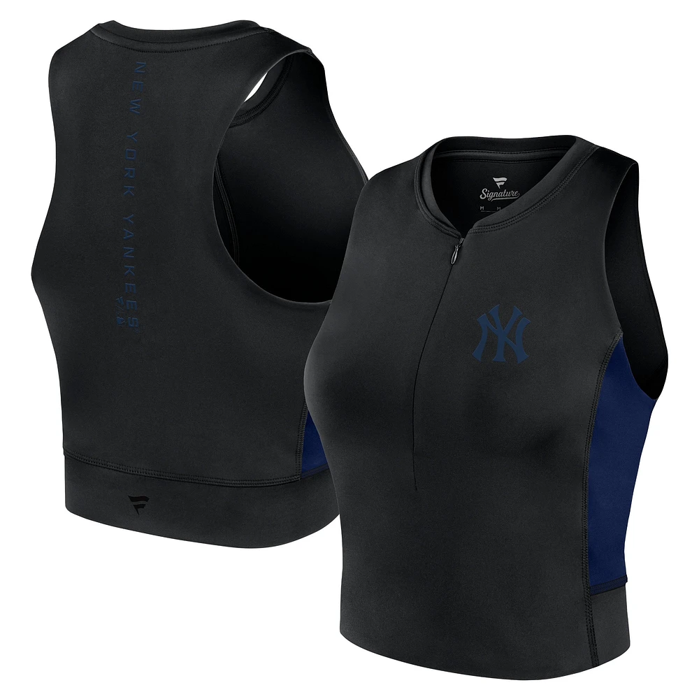 Women's Fanatics Black New York Yankees Studio Half-Zip Fitted Gym Tank Top