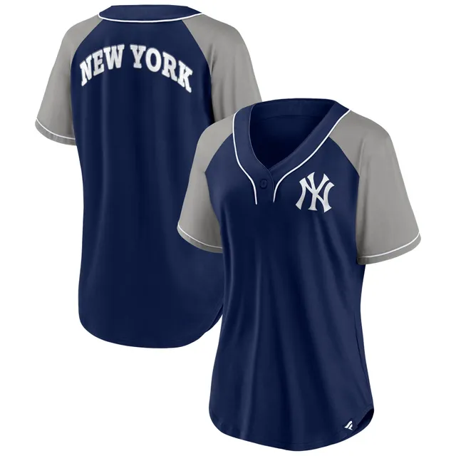New York Mets Women's Plus Size Notch Neck T-Shirt - White/Royal