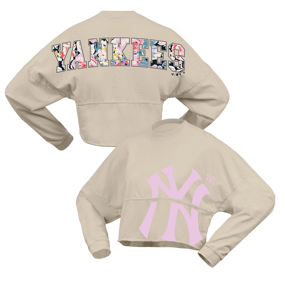 Women's Fanatics  Cream New York Yankees Floral Preppy Cropped Long Sleeve T-Shirt