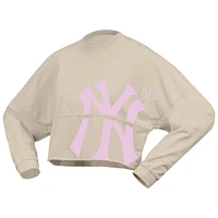 Women's Fanatics  Cream New York Yankees Floral Preppy Cropped Long Sleeve T-Shirt
