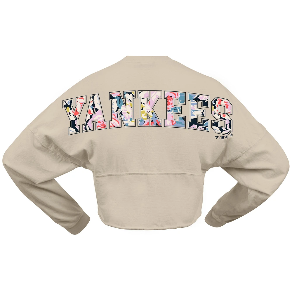 Women's Fanatics  Cream New York Yankees Floral Preppy Cropped Long Sleeve T-Shirt