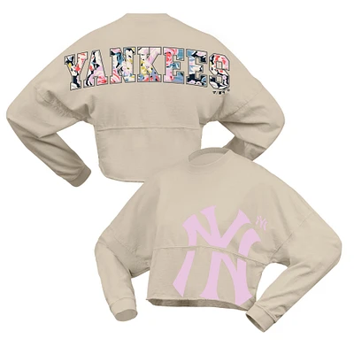 Women's Fanatics  Cream New York Yankees Floral Preppy Cropped Long Sleeve T-Shirt