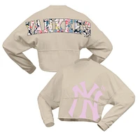 Women's Fanatics  Cream New York Yankees Floral Preppy Cropped Long Sleeve T-Shirt